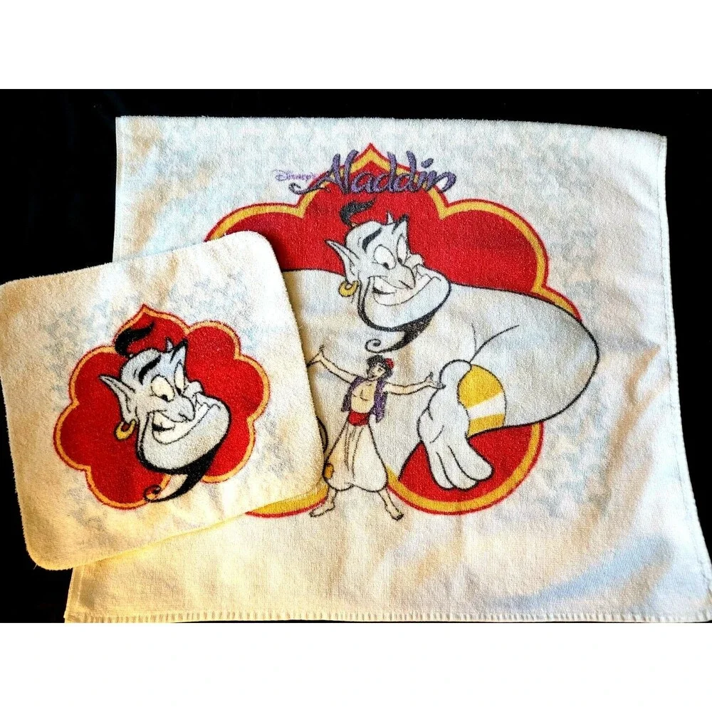 Vintage Disney Aladdin Bath Towel and Washcloth Cotton By Cannon Made in USA